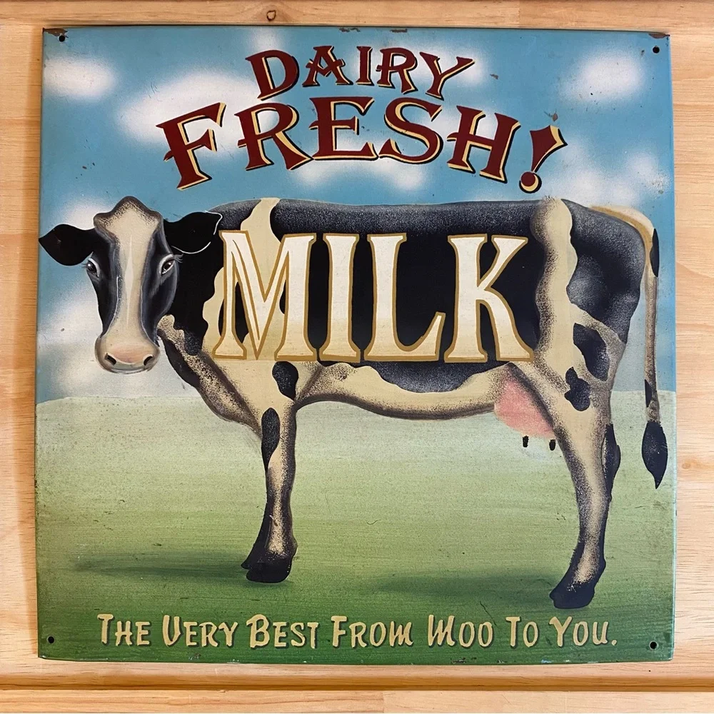 Vintage Style Cow Dairy Fresh Milk Metal Sign - Picture 1 of 11